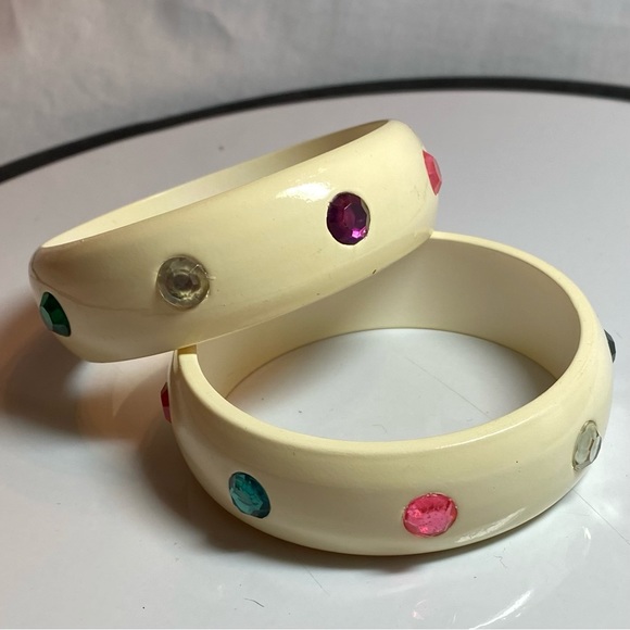Source Unknown Jewelry - Vintage Bangles with colored rhinestones.